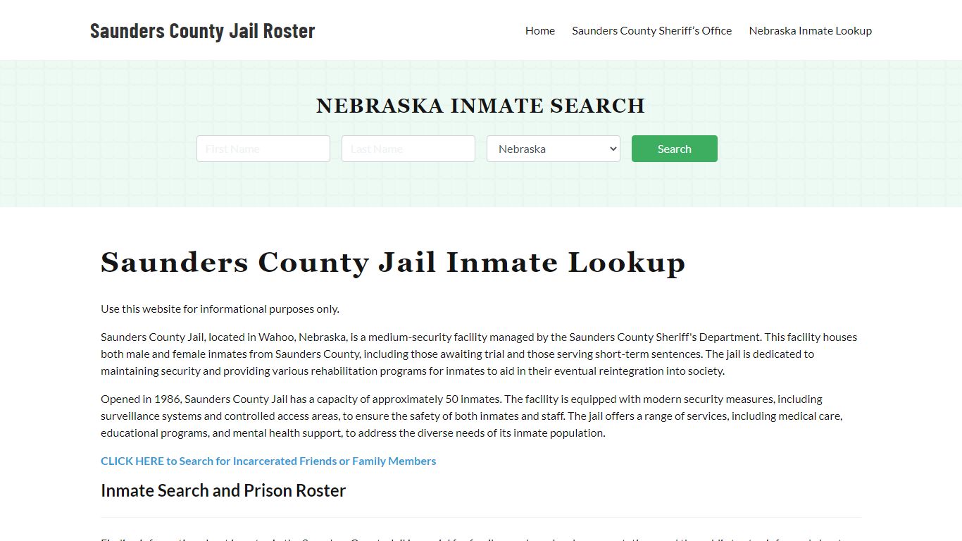 Saunders County Jail Roster Lookup, NE, Inmate Search