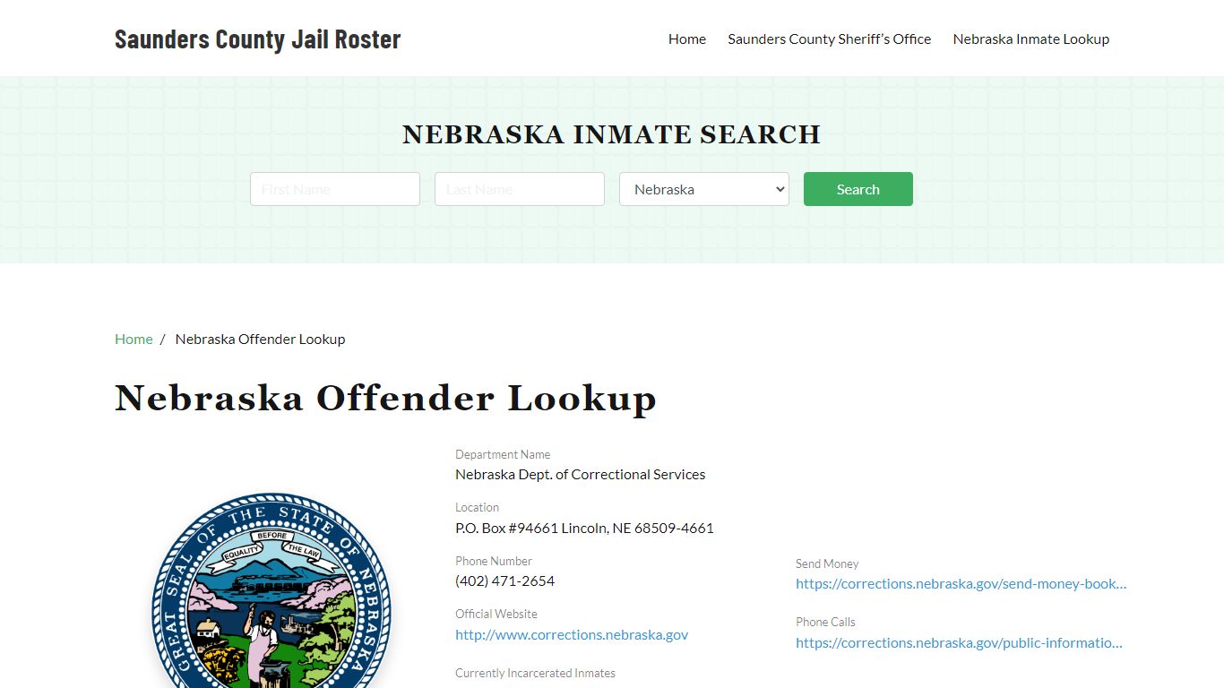 Nebraska Inmate Search, Jail Rosters - Saunders County Jail