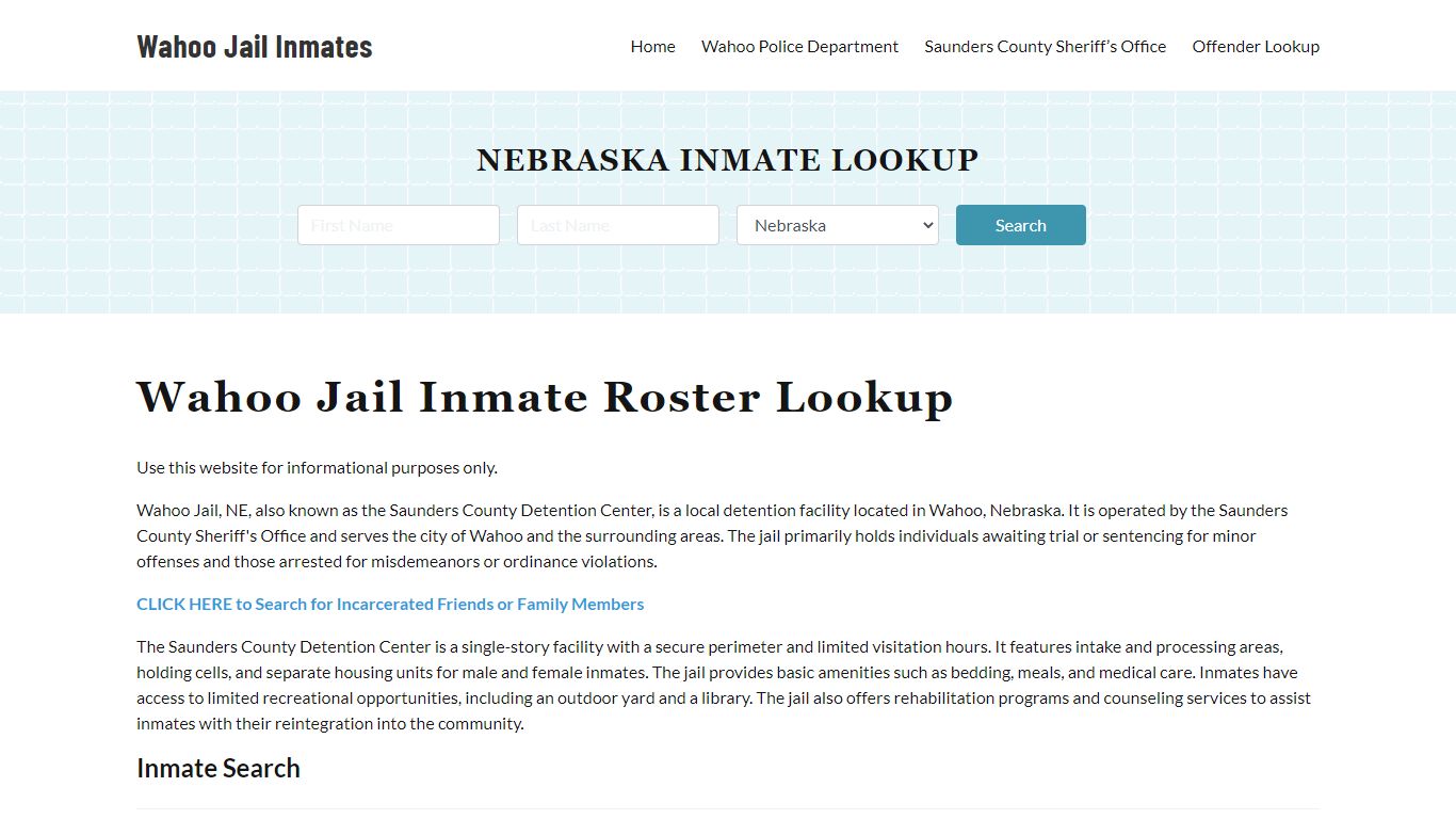 Wahoo Jail Inmate Roster, Saunders County, NE, Offender Search