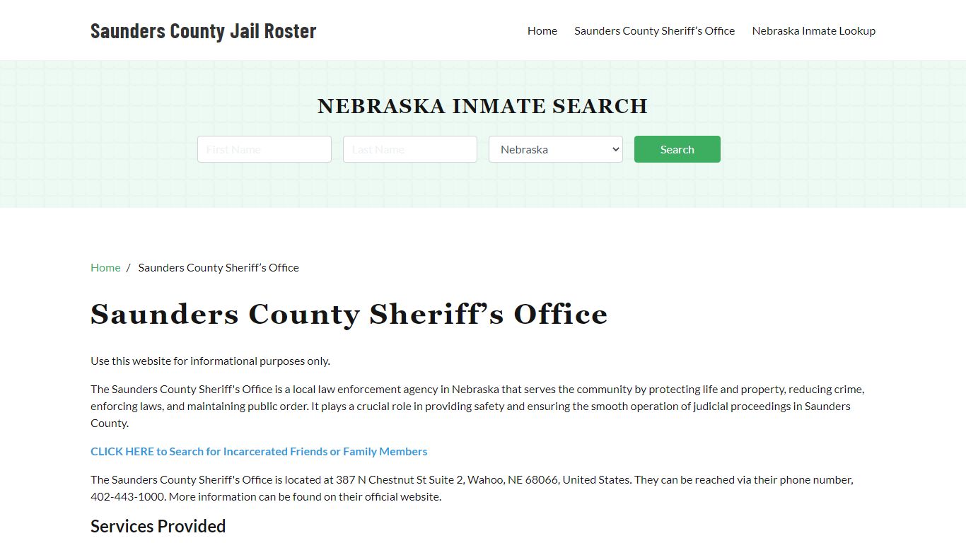 Saunders County Sheriff Office, NE, Arrest Warrants Search