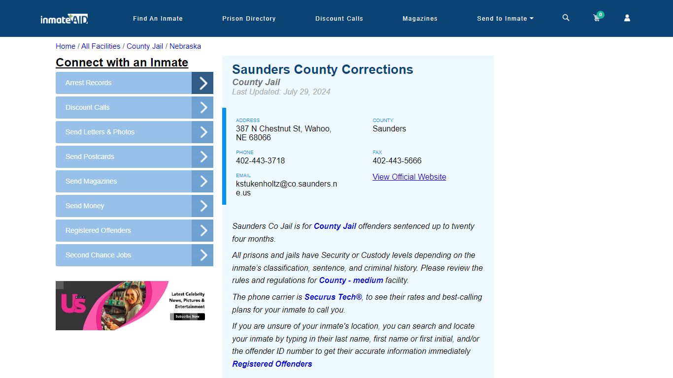 Saunders County Corrections - Inmate Locator